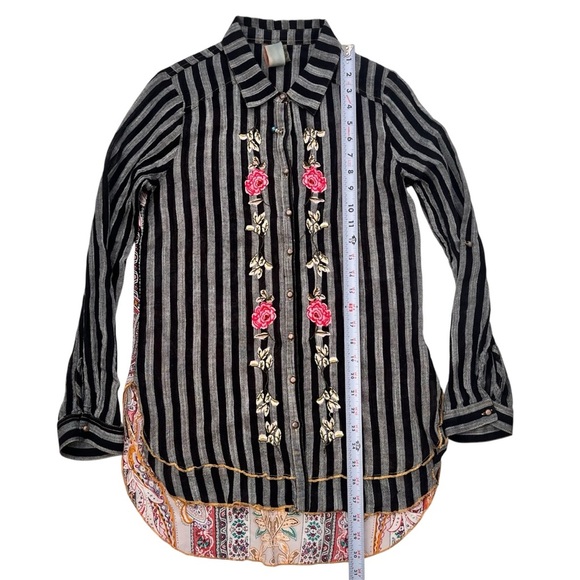 Aratta Silent Journey Anthro Stripe Floral Embroidered Top S High Low Tunic Boho - Picture 9 of 11